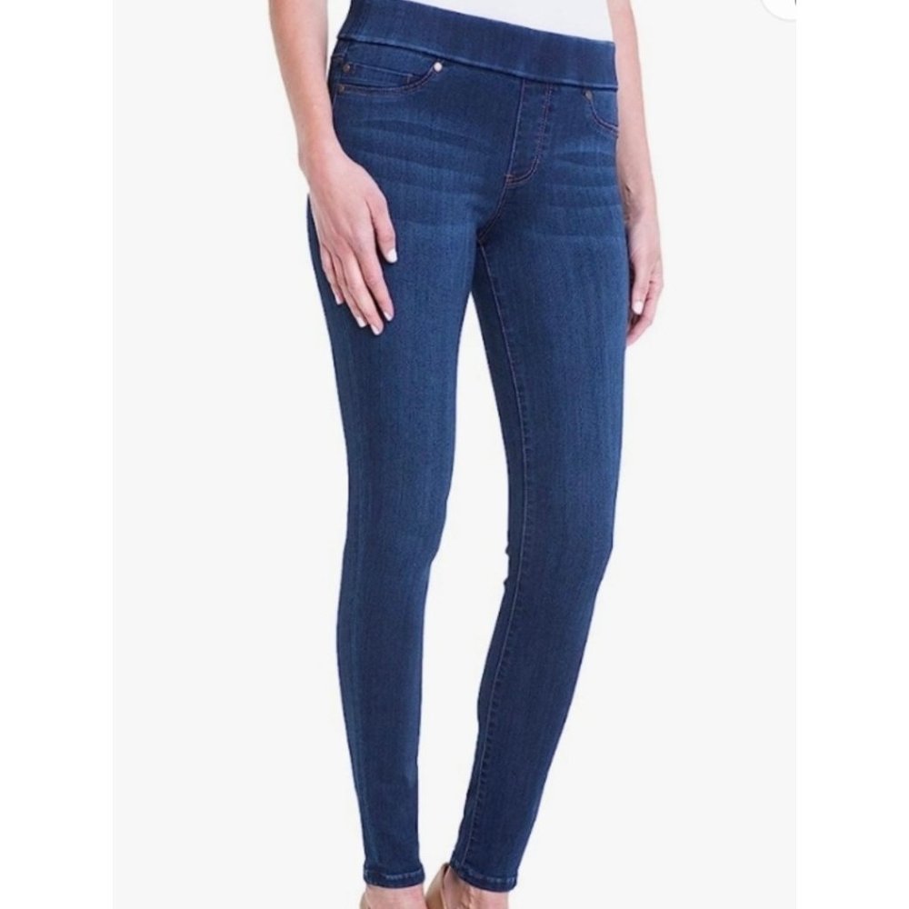 LIVERPOOL Dark-Wash Blue Pull-On Elastic-Waist Skinny-Leg Ankle Jeans Size 8/29